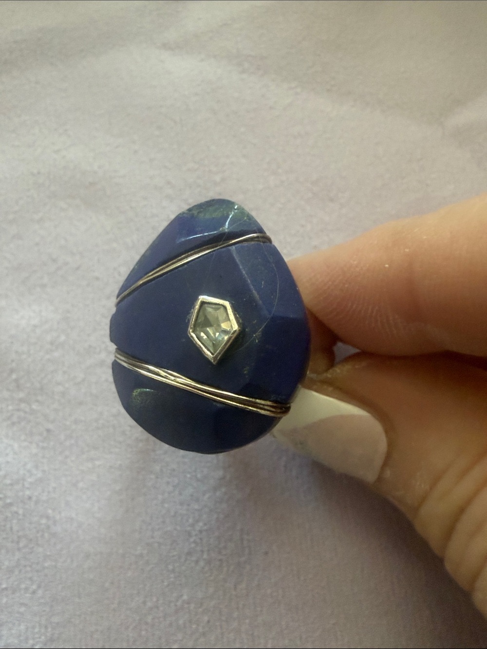 Silpada Lapis Teardrop Ring with Faceted Crystal Accent